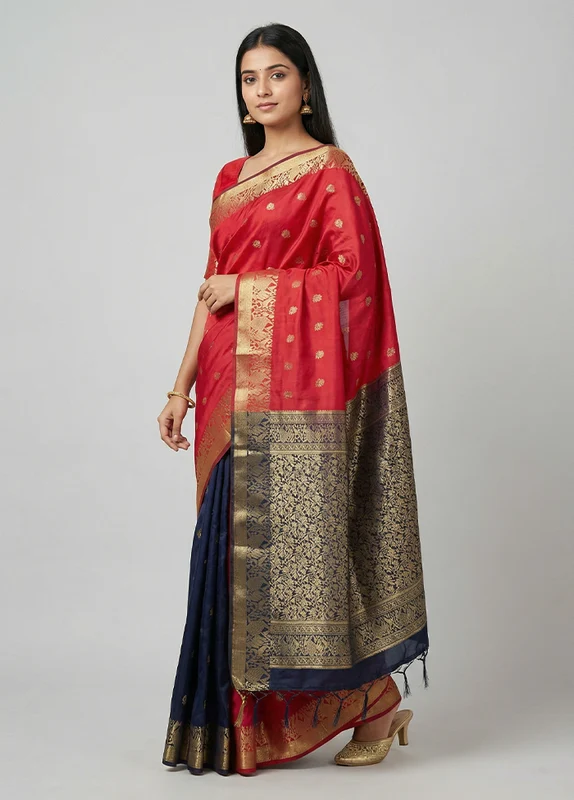 Pink Kanjivaram Silk Saree With Blouse Piece One Size