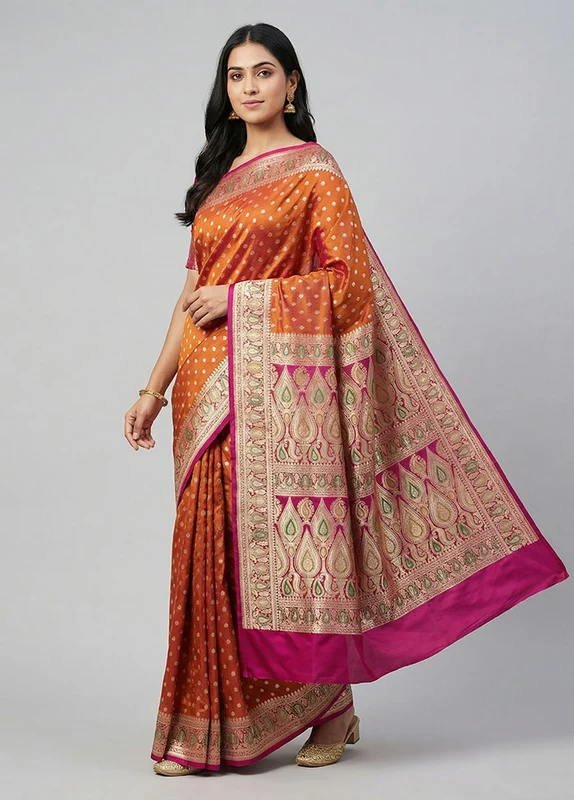 Yellow Handloom Banarasi Pure Silk Saree With Blouse Piece One Size