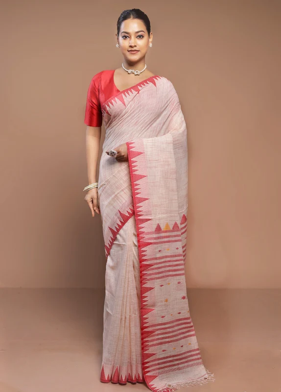 Cream Cotton Saree With Blouse Piece Onesize