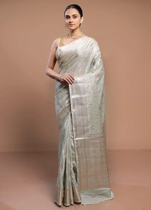 White Dupion Silk Saree With Blouse Piece Onesize