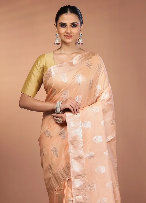 Pink Dupion Silk Saree With Blouse Piece One Size