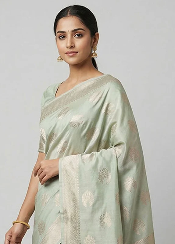 Blue Dupion Silk Saree With Blouse Piece One Size