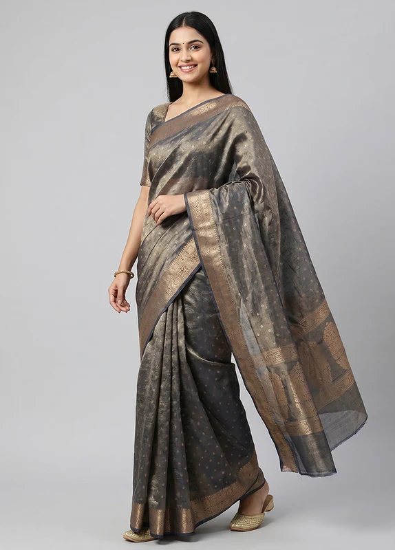 Blue Tissue Silk Saree With Blouse Piece One Size