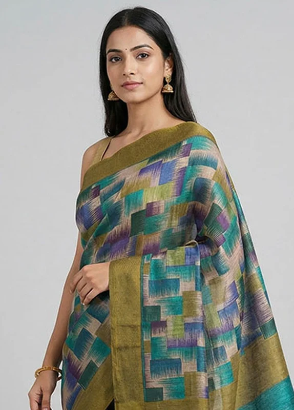 Cream Handloom Tussar Pure Silk Saree With Blouse Piece One Size