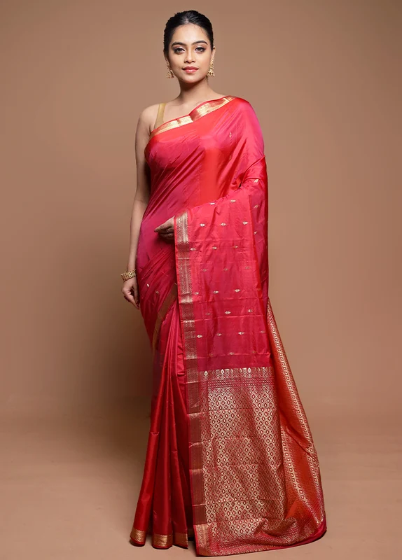 Pink Kanjivaram Silk Saree With Blouse Piece Onesize