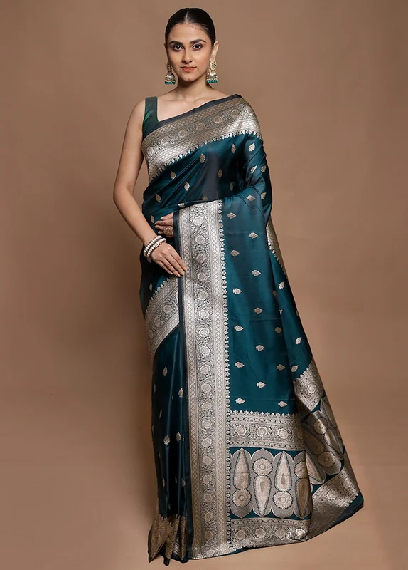 Green Katan Silk Saree With Blouse Piece Onesize