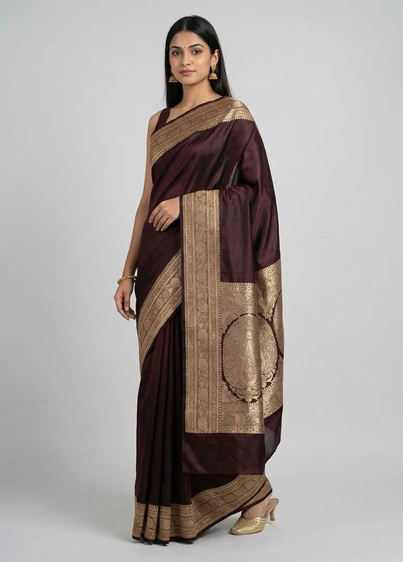 Maroon Banarasi Silk Saree With Blouse Piece One Size