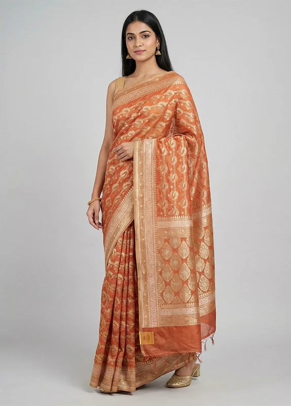 Pink Kora Silk Saree With Blouse Piece One Size