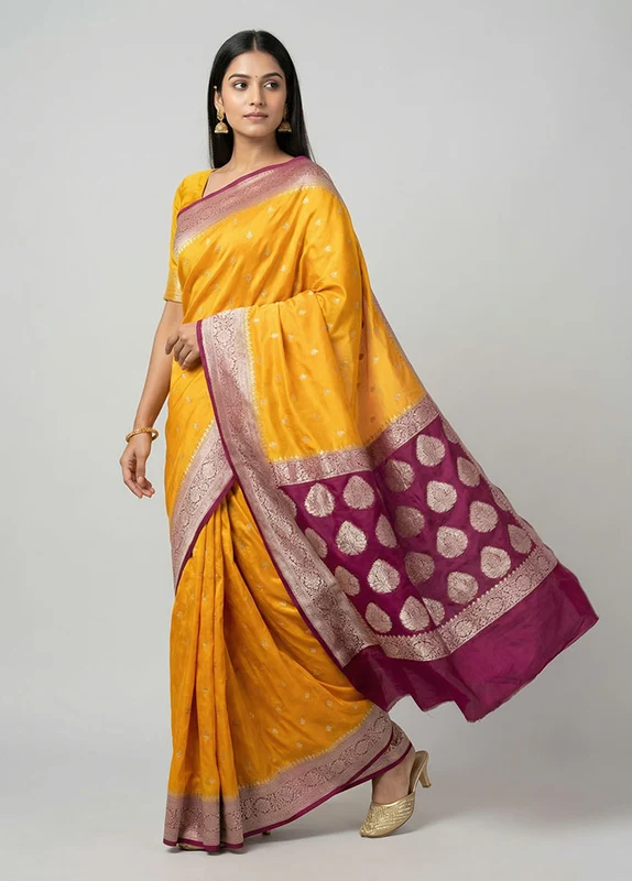 Yellow Georgette Saree With Blouse Piece One Size