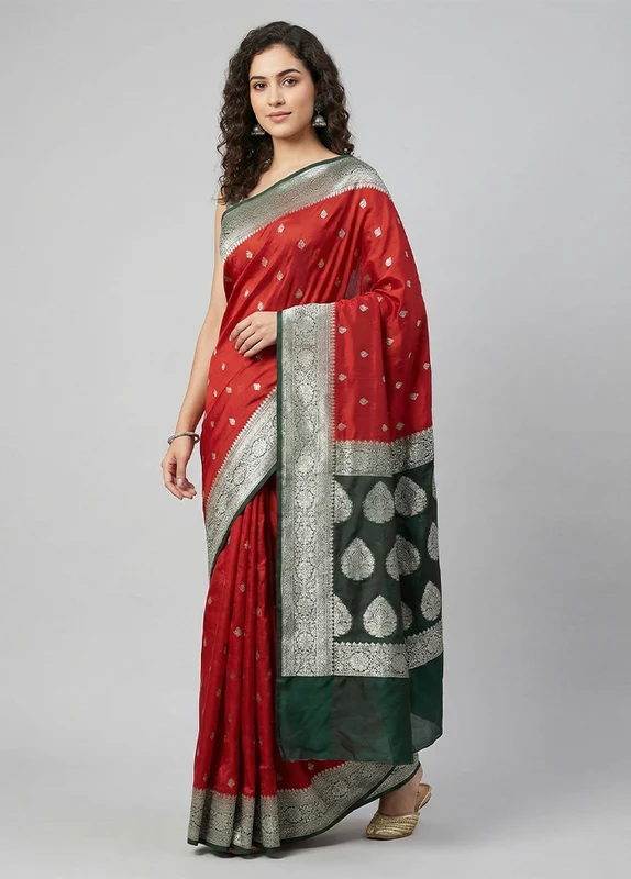 Red Georgette Saree With Blouse Piece One Size