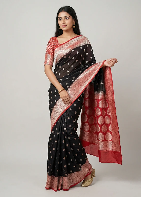 Black Georgette Saree With Blouse Piece One Size