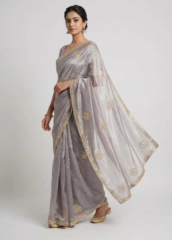 Cream Handloom Tissue Pure Silk Saree With Blouse Piece One Size