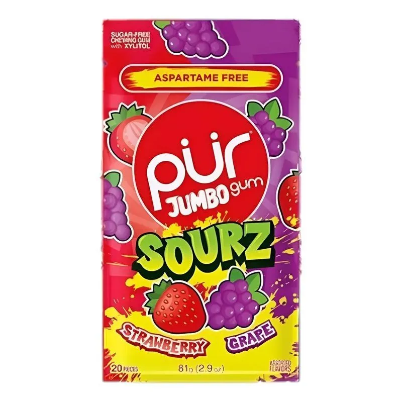 Pur Jumbo Sourz Goma Mascar S/açucar Xilitol Morango/uva 81g