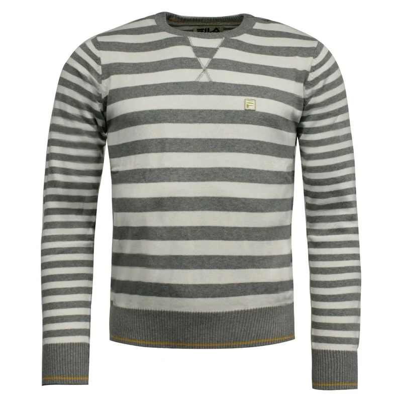 Fila Mens Pullover Jumper Crew Neck Casual Striped Sweater Grey U90376 100 A110A L