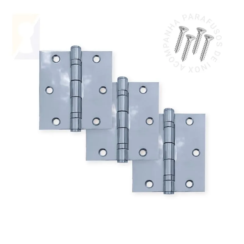 Kit 3 Dobradiças Polida C/reto Inox Com Rolamento 3 X 2