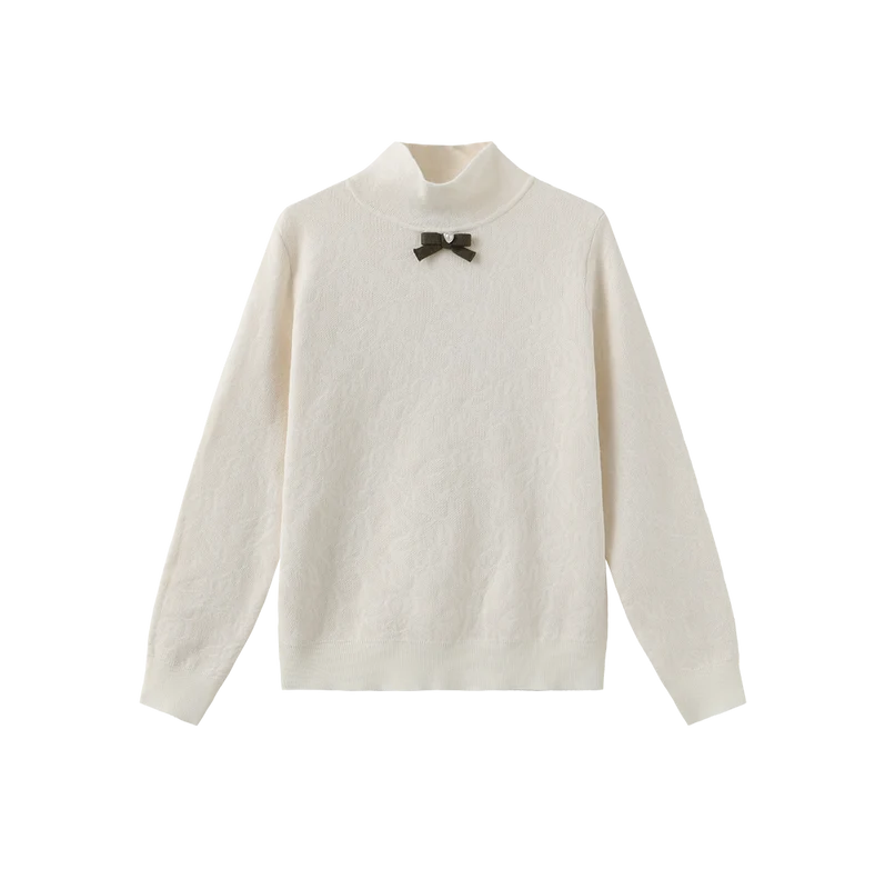 TUSTELLO CREAM/GREEN KNIT BOW TURTLENECK 16