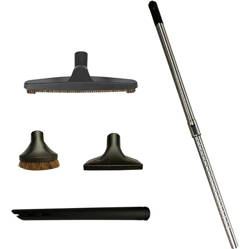 VPC Central Vacuum Stainless Steel Telescopic Wand Set and Cleaning Kit - Black