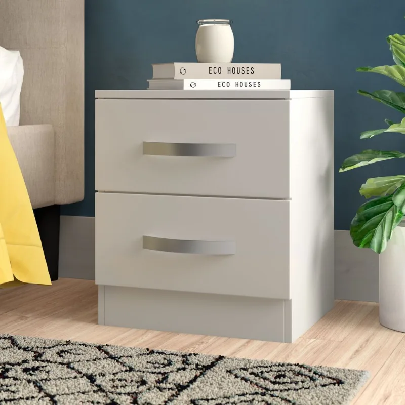 Mesa de Noche Velador Mazziel 2 Cajones Ventitaspe Color Blanco
