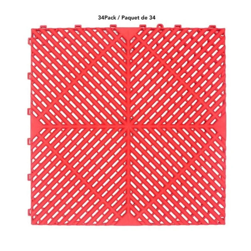 CarTrax FX 34-Piece 15.75 x 15.75-in Red Ribbed Garage Tile