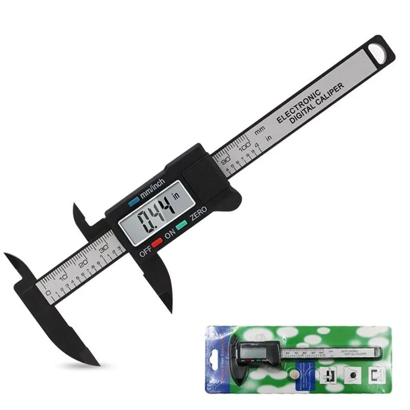 1 Embalagem De Fibra De Carbono Preto Plástico Lcd Vernier Pinça