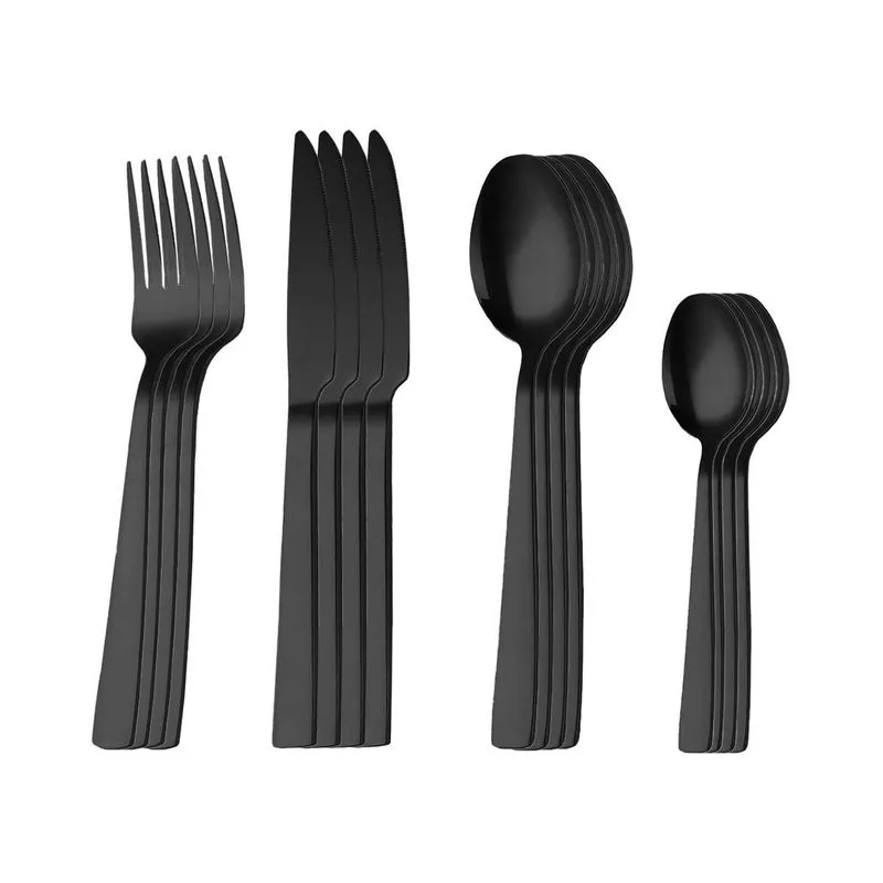 Jogo Talheres Mesa Inox Preto 16 Pcs