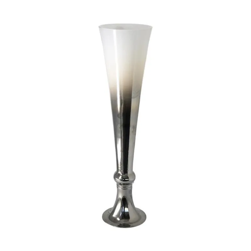 Vaso vidro ampulheta cromado c/ branco efeito degradê 60cm