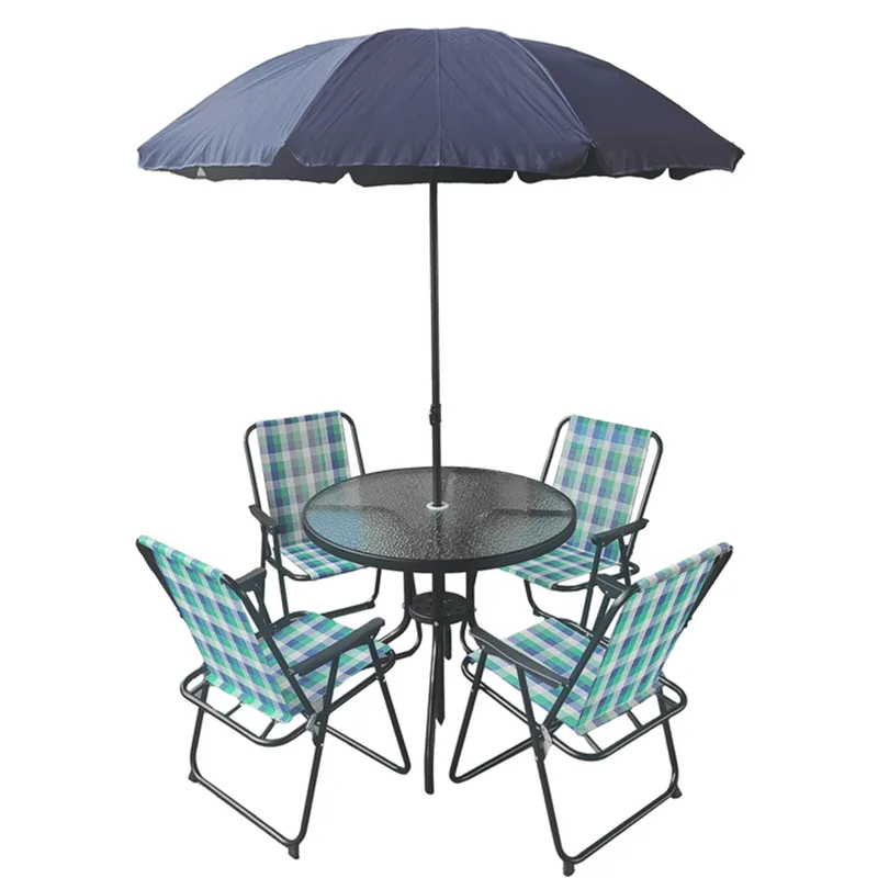 Mesa Terraço Mays com Guarda-Chuva Azul 160x180cm Mesa Terraço Mays com Guarda-Chuva 6 Pessoas Azul 160x180cm