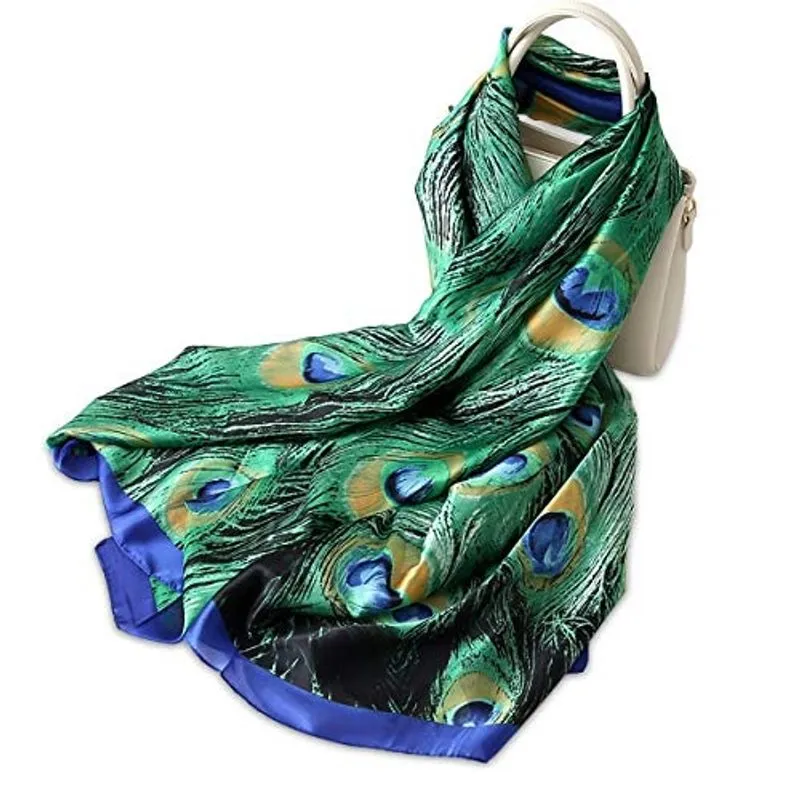 LumiSyne Lenços de Seda Feminina Animal Print Cachecol Leopardo Pavão Longo Xale Quente Wrap Protetor Solar Xale Toda a Temporada