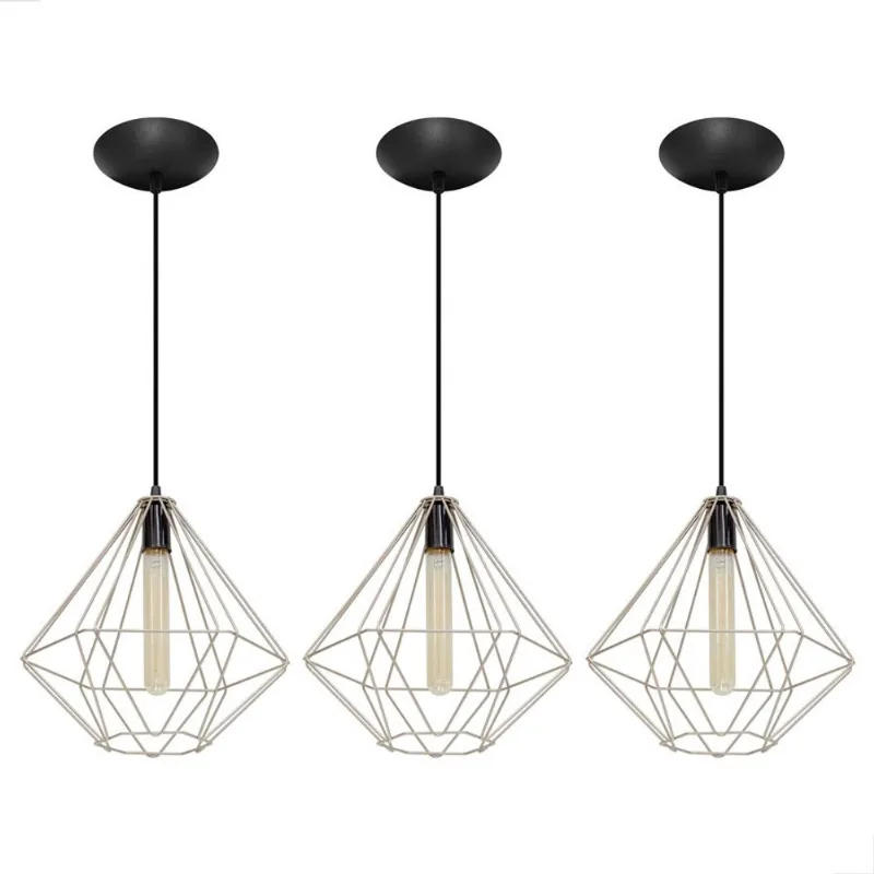 Kit Lindos 3 Pendente Diamante Grande Cromado
