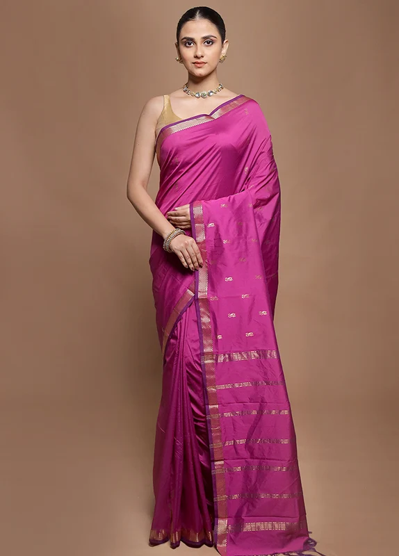 Purple Kanjivaram Silk Saree With Blouse Piece Onesize