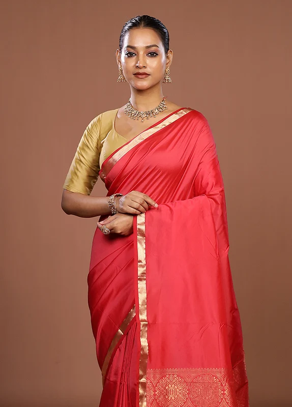 Pink Kanjivaram Silk Saree With Blouse Piece One Size
