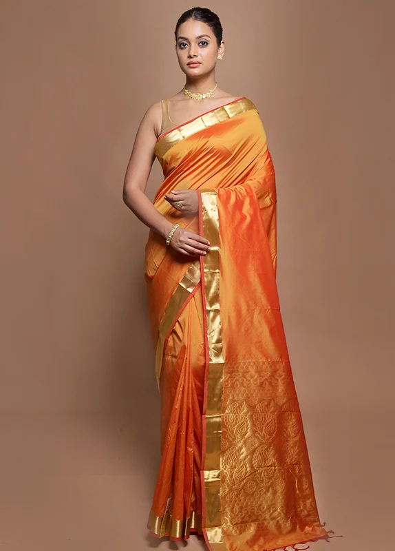 Rust Kanjivaram Silk Saree With Blouse Piece Onesize