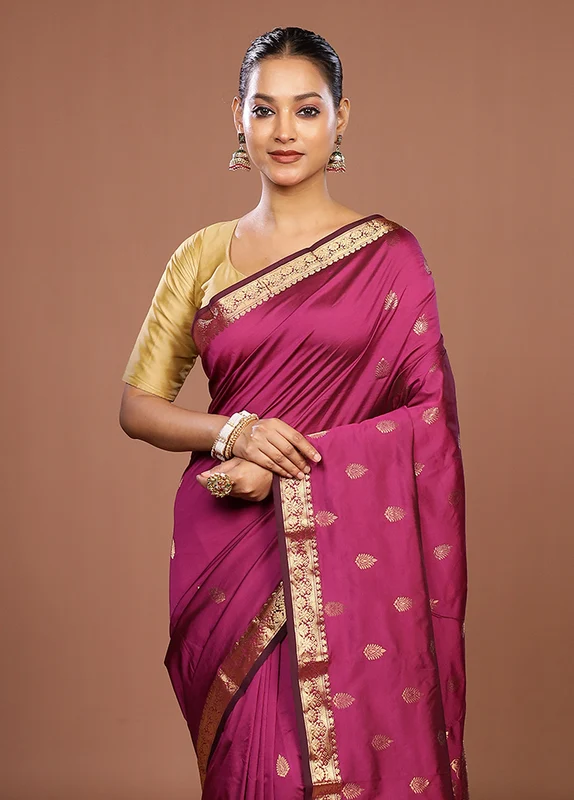 Purple Kanjivaram Silk Saree With Blouse Piece One Size