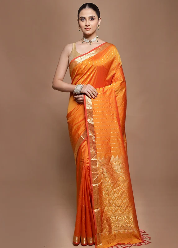Rust Kanjivaram Silk Saree With Blouse Piece Onesize
