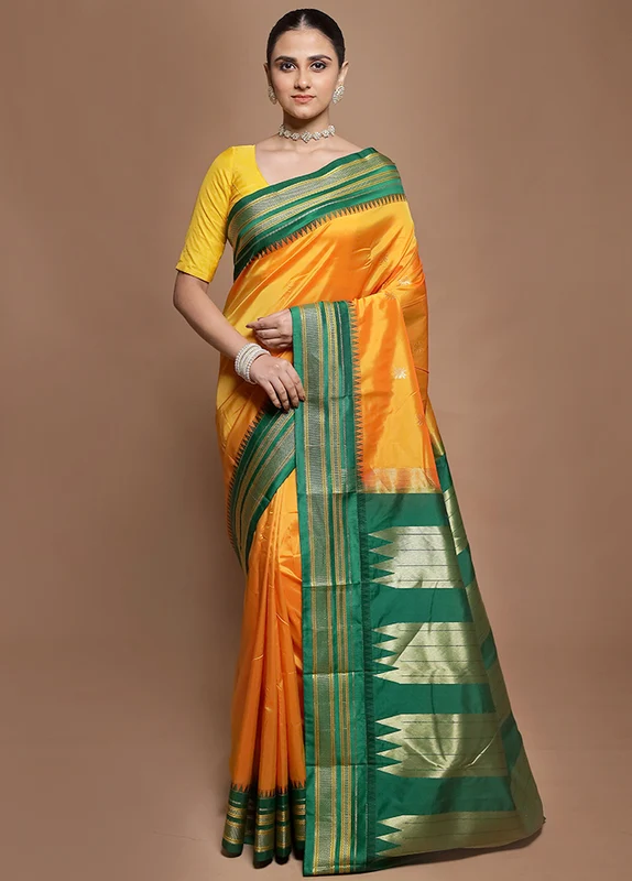 Yellow Kanjivaram Silk Saree With Blouse Piece Onesize
