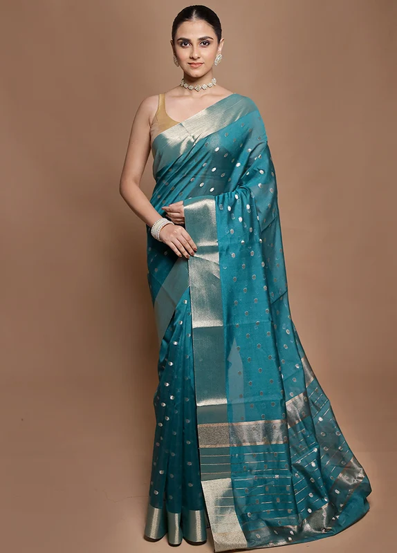 Green Kora Silk Saree With Blouse Piece Onesize