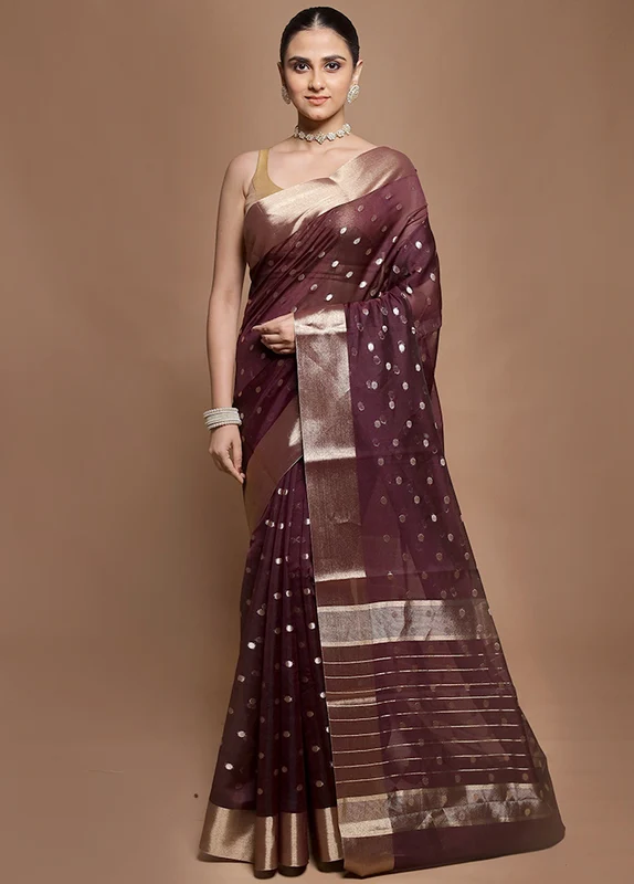 Purple Kora Silk Saree With Blouse Piece Onesize