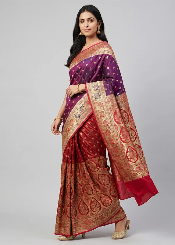 Purple Tanchoi Silk Saree With Blouse Piece One Size