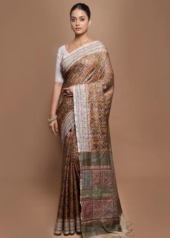 Yellow Tussar Silk Saree With Blouse Piece Onesize