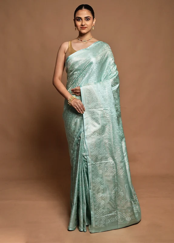 Green Tanchoi Silk Saree With Blouse Piece Onesize