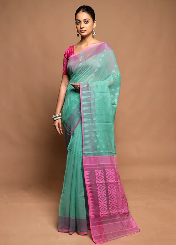 Grey Tant Jamdani Saree Without Blouse Piece Onesize