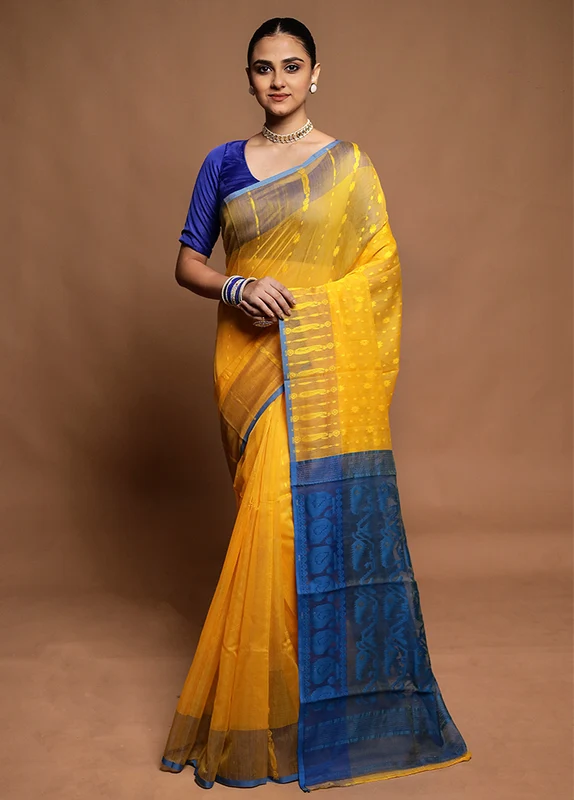 Cream Tant Jamdani Saree Without Blouse Piece Onesize