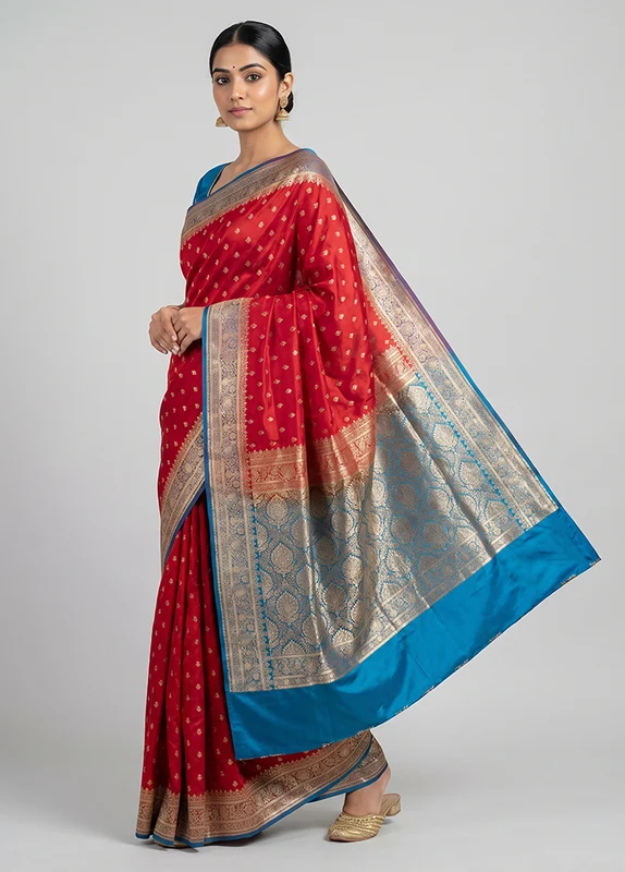 Pink Handloom Banarasi Silk Saree With Blouse Piece One Size