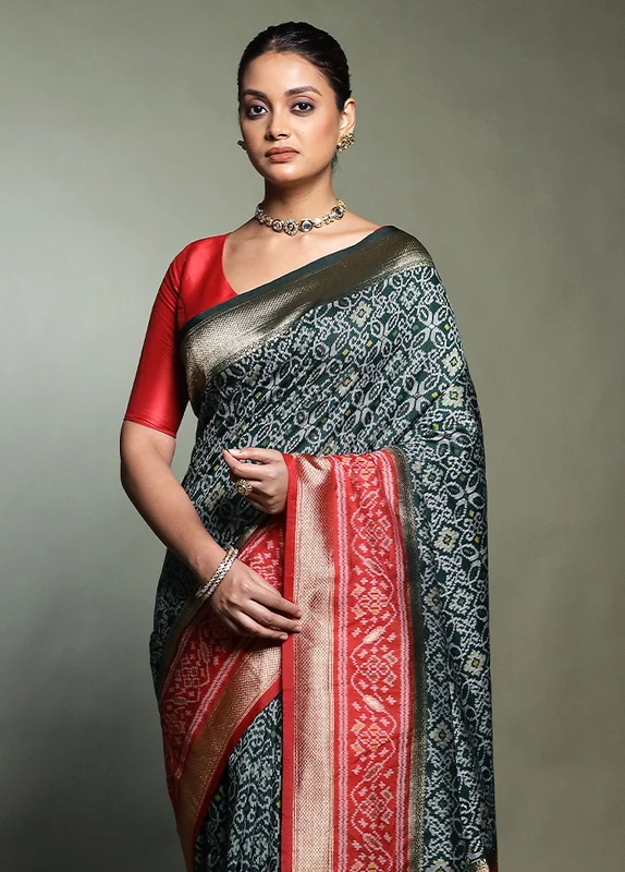 Green Dupion Silk Saree With Blouse Piece Onesize