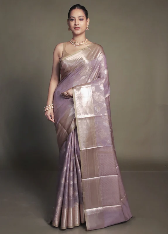 Grey Kora Silk Saree With Blouse Piece Onesize