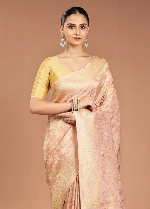 Pink Handloom Dupion Pure Silk Saree With Blouse Piece Onesize