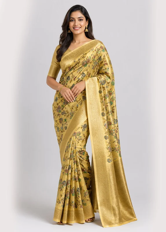 Cream Handloom Pure Cotton Saree With Blouse Piece One Size