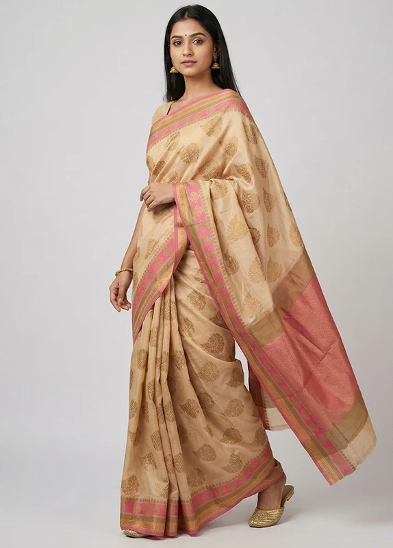 Purple Kora Silk Saree With Blouse Piece One Size