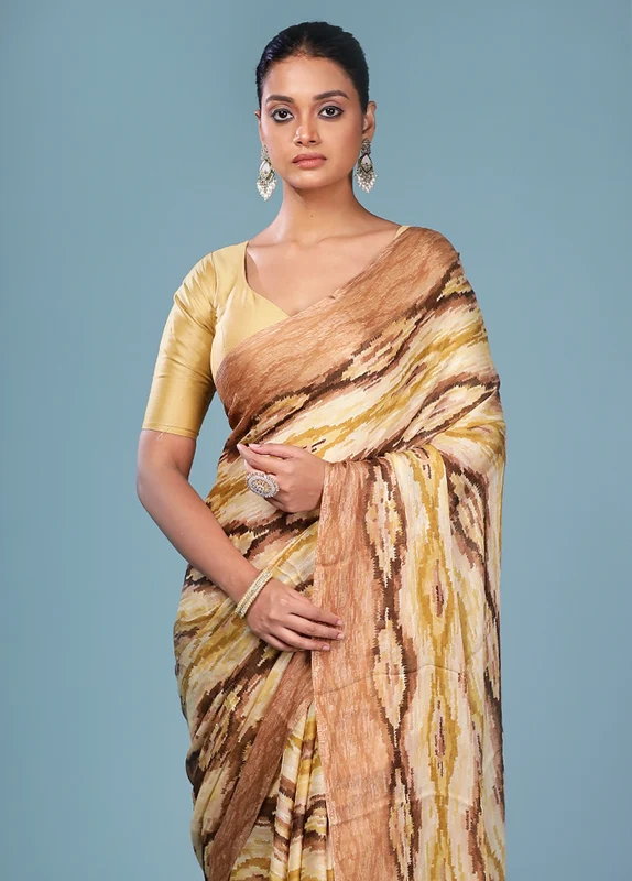 Multicolor Chiffon Silk Saree With Blouse Piece One Size