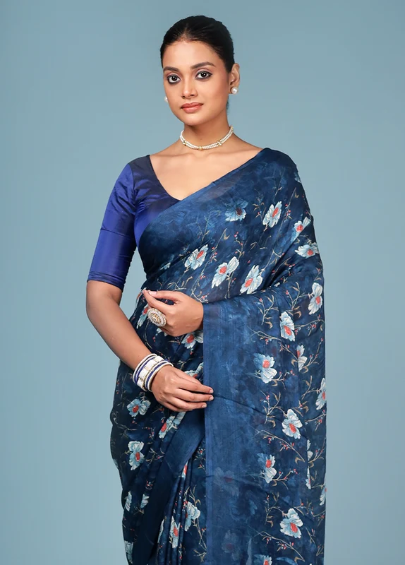 Multicolor Chiffon Silk Saree With Blouse Piece One Size